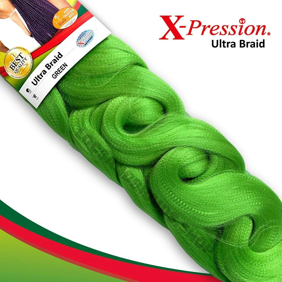 image 1 of X Pression Syn Ultra Braid X-PRESSION Ultra Hair Braid (Braiding) Extension (Choice of Colours) Multi | Green | One Size