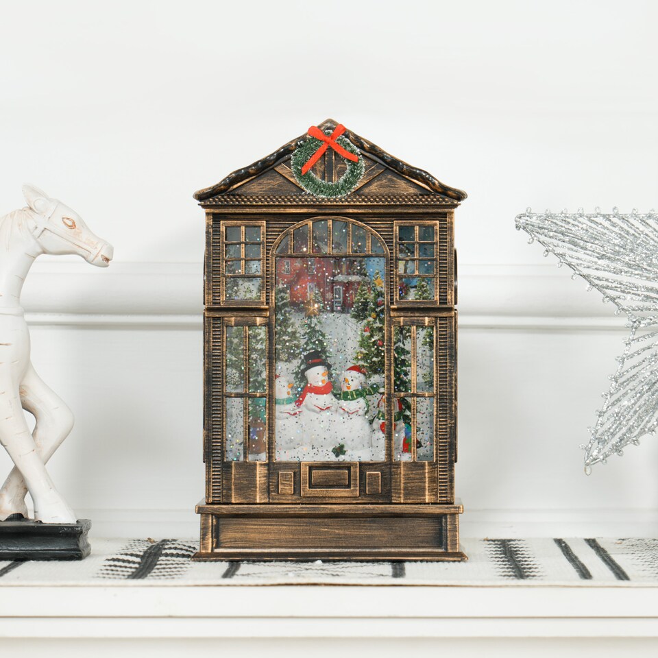 image 1 of HOMCOM Christmas Snow Globe Lantern with Lights for Holiday, Bronze Tone