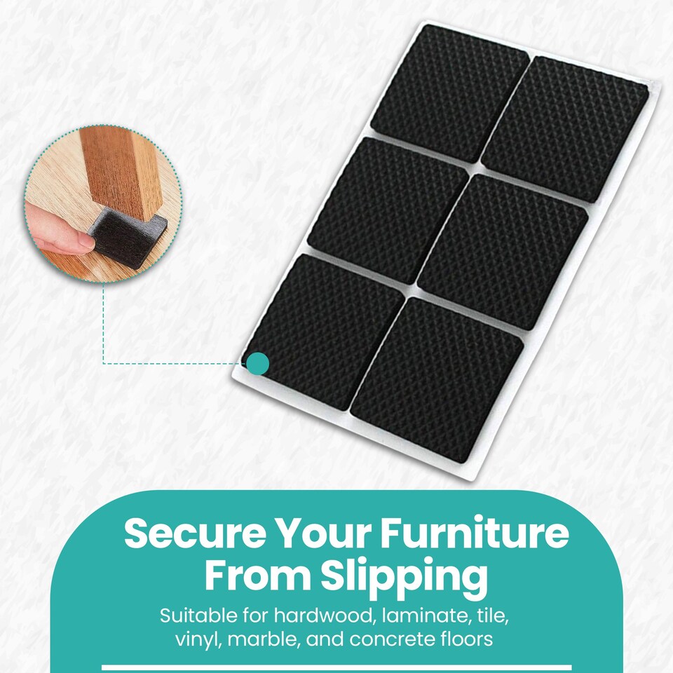 image 1 of 45x45mm Black Square Foam Furniture Pads, Floor Protectors for Chair
