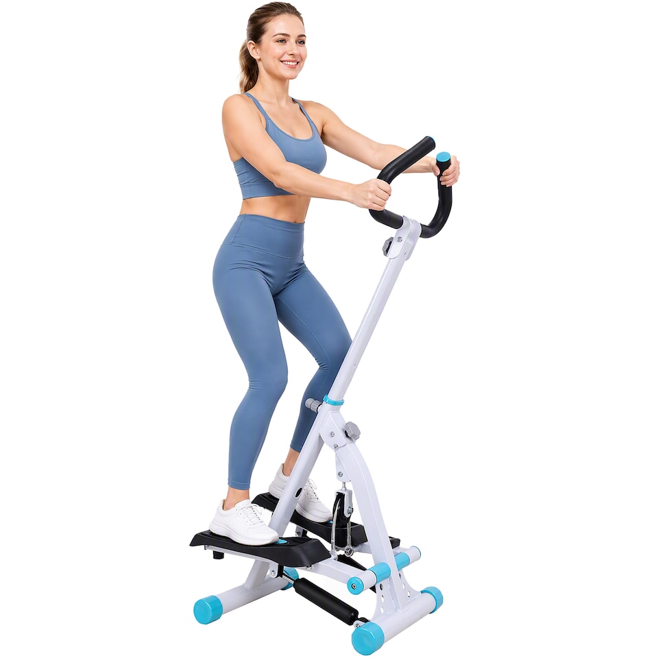 image 1 of HOMCOM Foldable Stepper Adjustable Step Machine w/ Handlebar LCD Display, White | White | White