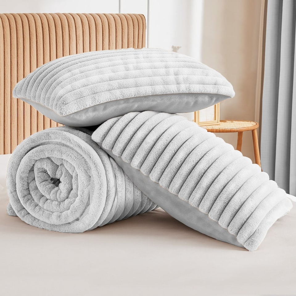 image 1 of Velosso Jumbo Cord Faux Rabbit Fur Duvet Cover and Pillowcase Set