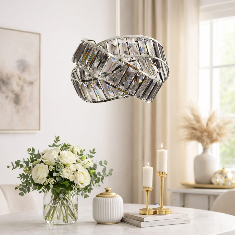 image 1 of VOLTICO 3 Tier Crystal Ceiling Light Shade Grey | Modern Interlocking Ring Pendant Lampshade E27