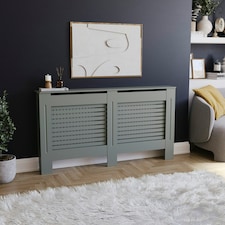 Vida Designs Milton Radiator Cover Painted MDF Slatted Cabinet, Grey, 152cm