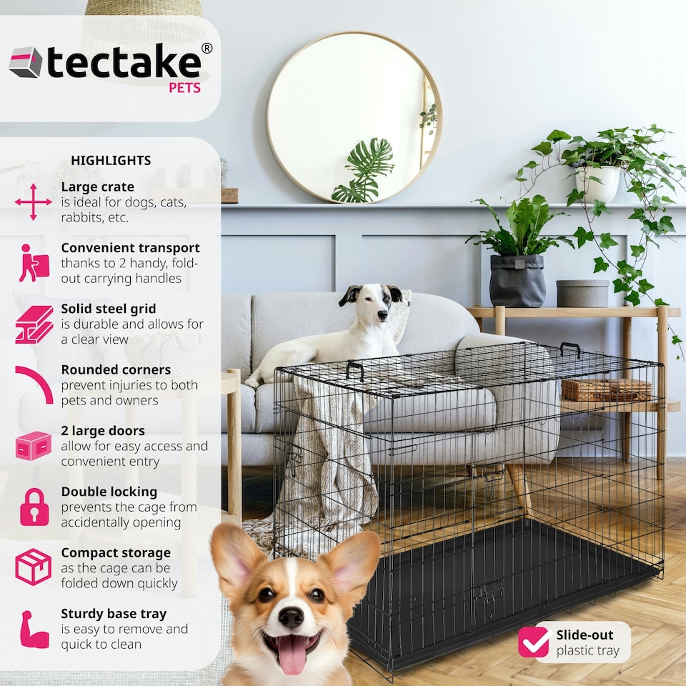 image 1 of Dog Crate Luna - foldable, robust steel mesh, double locked doors - 75.5x121.5x80.5cm