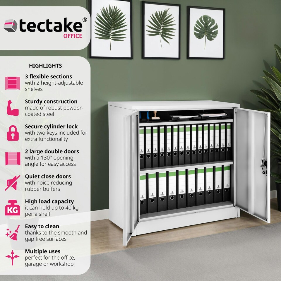 image 1 of Filing Cabinet - 3 shelves, height-adjustable, lockable, 90 x 40 x 90 cm Grey