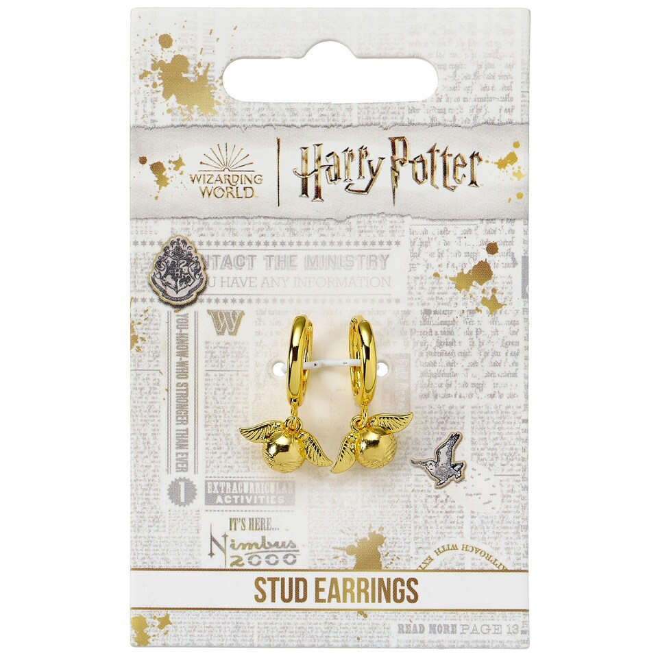 image 1 of Harry Potter Golden Snitch Gold Tone Huggy Earrings