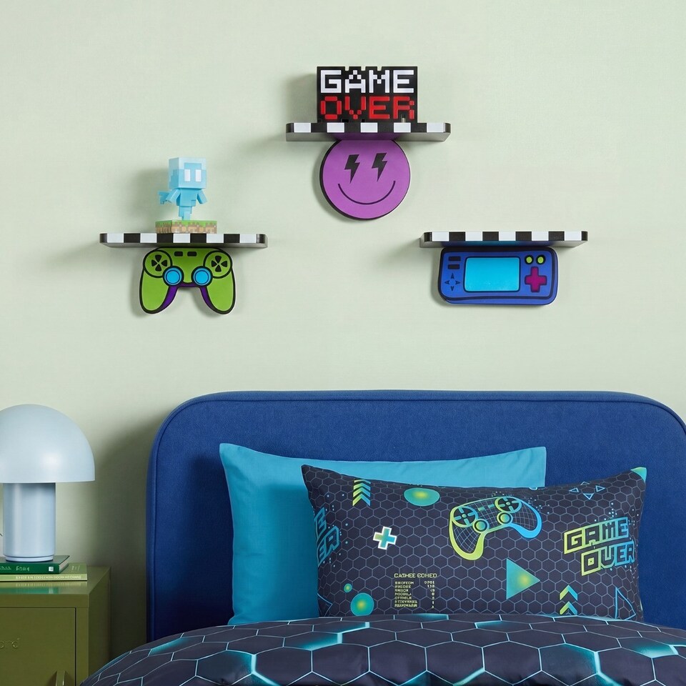 image 1 of OHS Kids Set of 3 Gaming Novelty Wall Shelves Floating Storage - Checkerboard