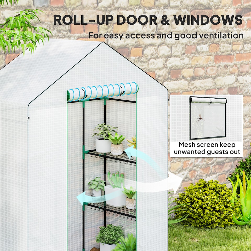 image 1 of Outsunny Walk-in Greenhouse with 4 Shelves, Outdoor Small Greenhouse, White