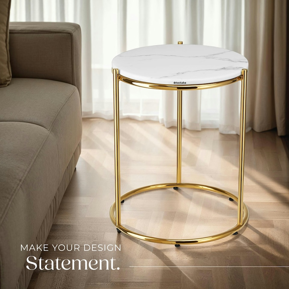 image 1 of Side Table Ellsa - marble top, steel frame, elegant design White | Gold