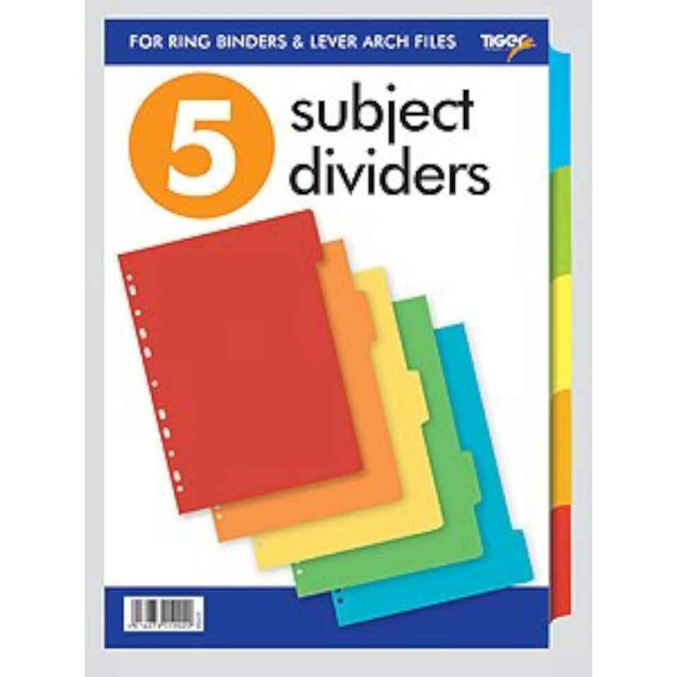 A4 5 Part Card Dividers – Multi-Coloured Index Tabs for Ring Binders & Files
