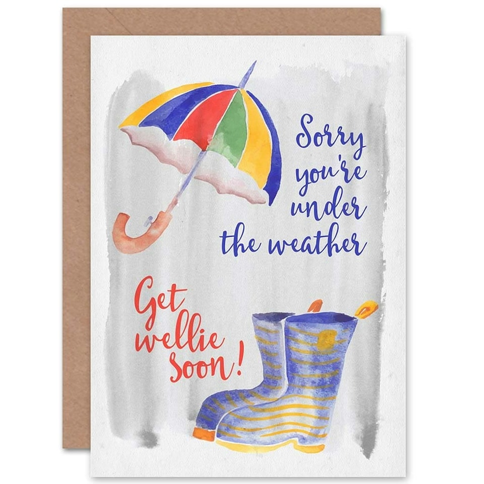 image 1 of Under The Weather Wellie Wellington Joke Get Well Card