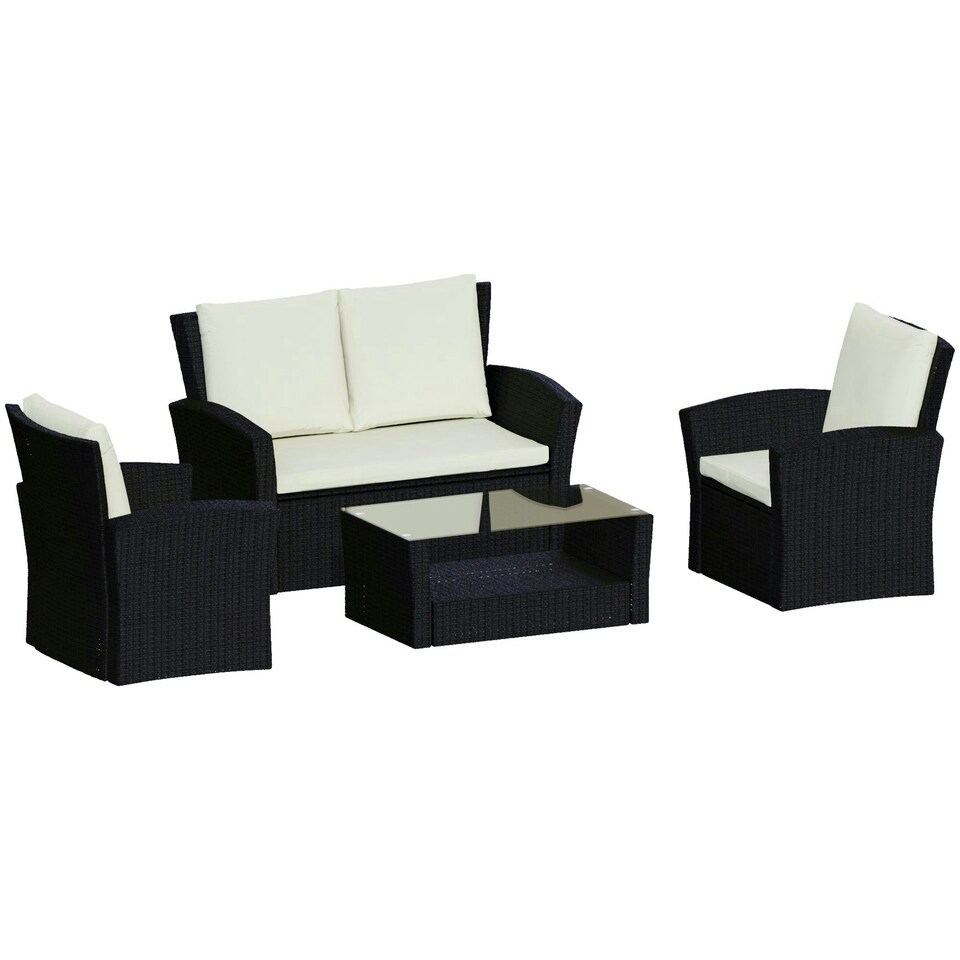 image 1 of Garden Vida Mylor 4 Seater Rattan Set Chair Sofa Coffee Table Outdoor Garden Furniture, Black