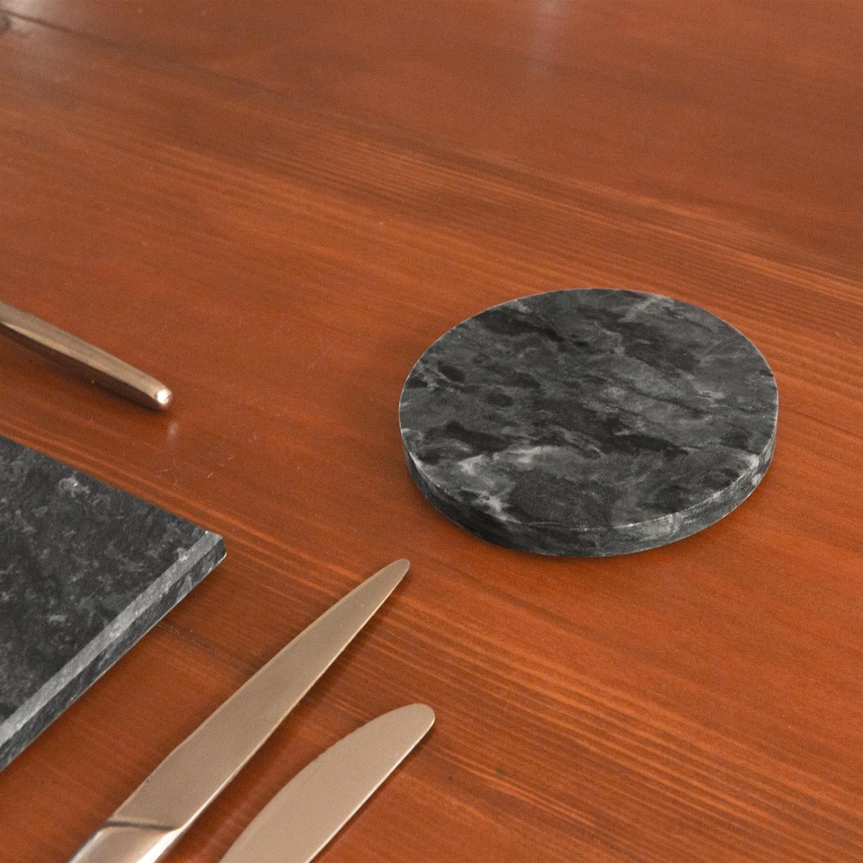 image 1 of Argon Tableware 12pc Marble Placemats & Round Coasters Set - Black | Black | Black