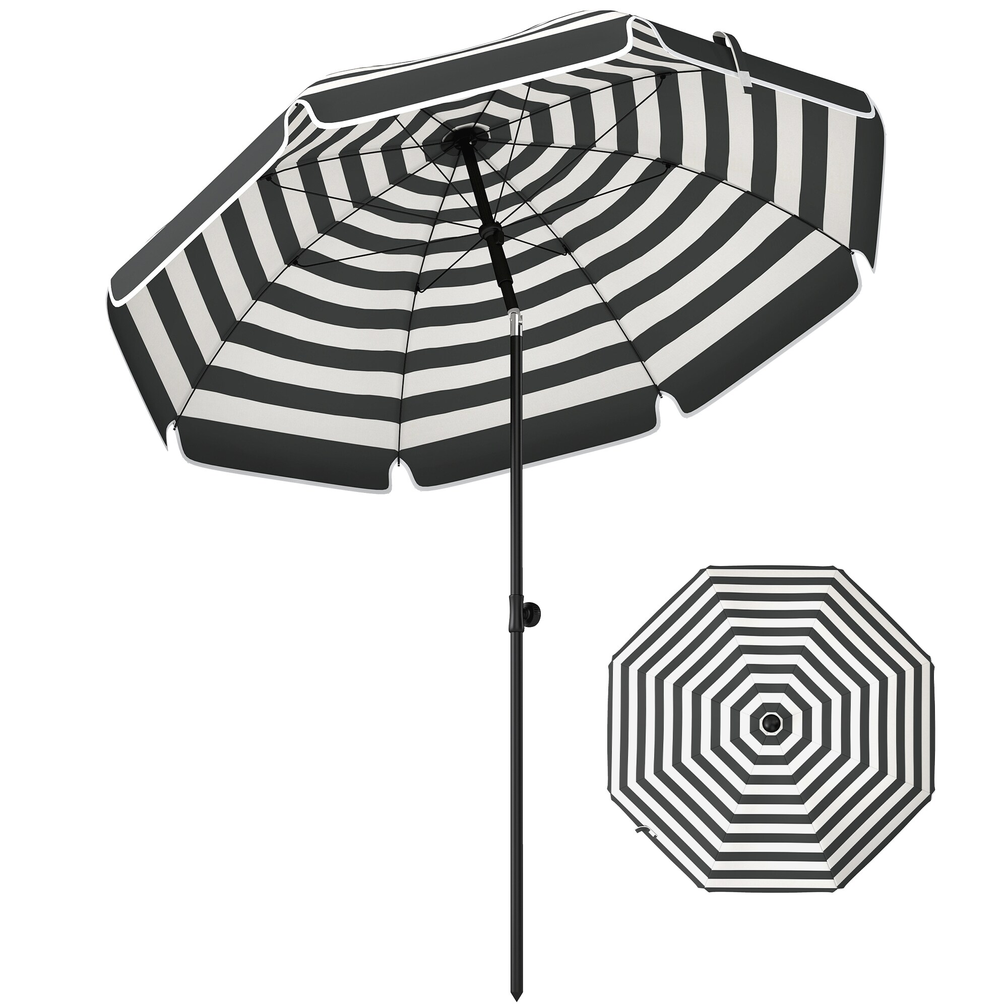 Outsunny 1.8 m Beach Umbrella Parasol with Sand Anchor, Tilt | Grey | Dia. 177 x 210H cm