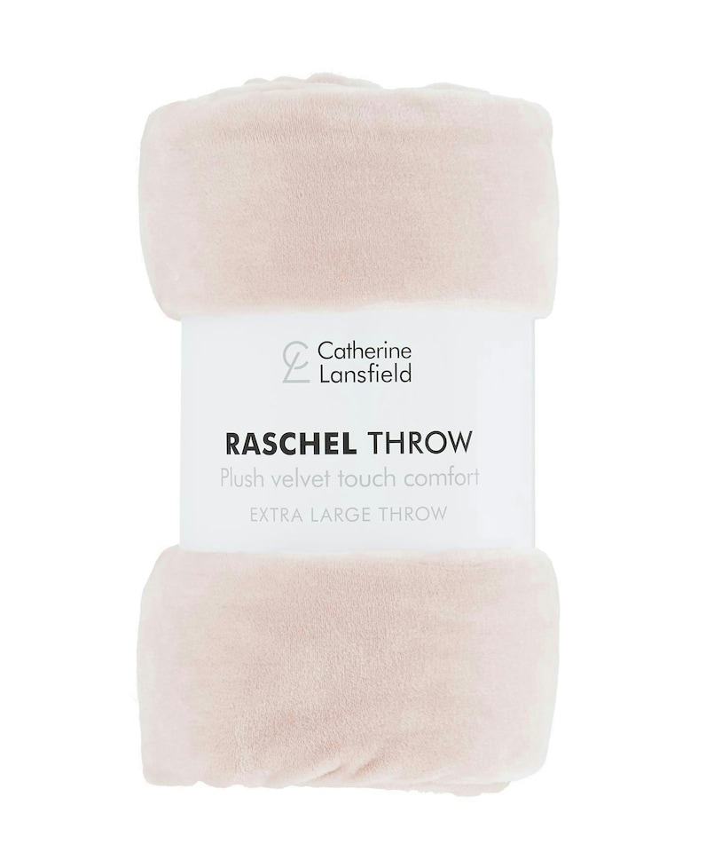 image 1 of Catherine Lansfield Extra Large Raschel Velvet Touch Blanket Throw | Pink | Blush Pink