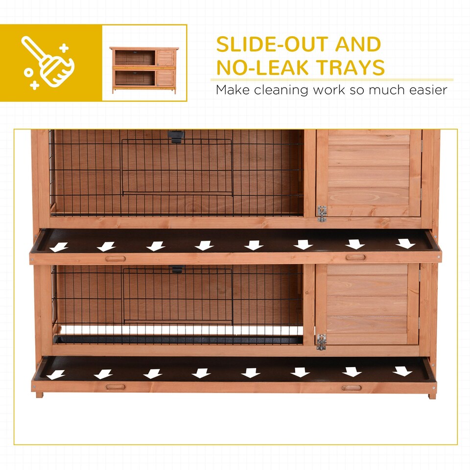 image 1 of PawHut Rabbit Hutch, Guinea Pig Hutch with No-Leak Trays & Divider, Orange
