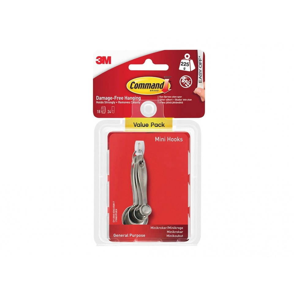 image 1 of Command White Mini Hooks - Multi Colour - 18 Hooks + 24 Strips