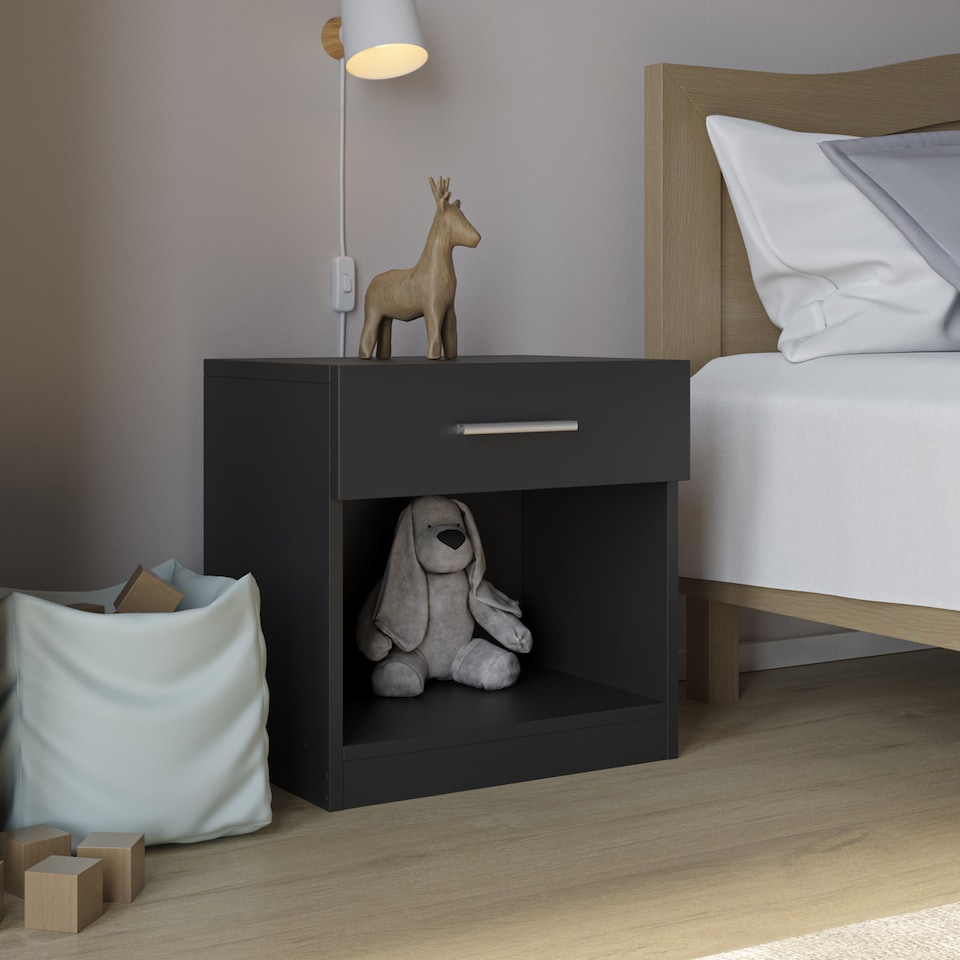 image 1 of Orlando Kids 1 Drawer Bedside Table | Black | 1