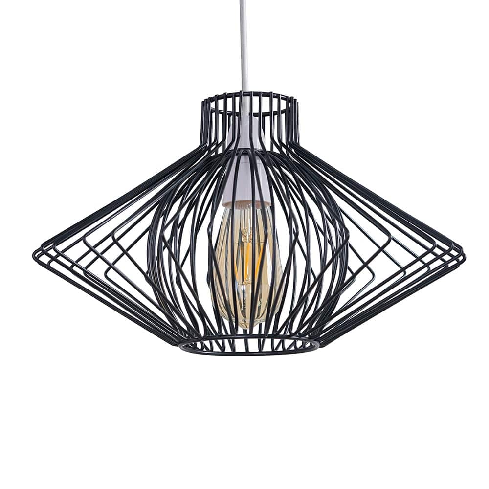 ValueLights Sinat Black Geometric Wire Pendant Ceiling Shade Black