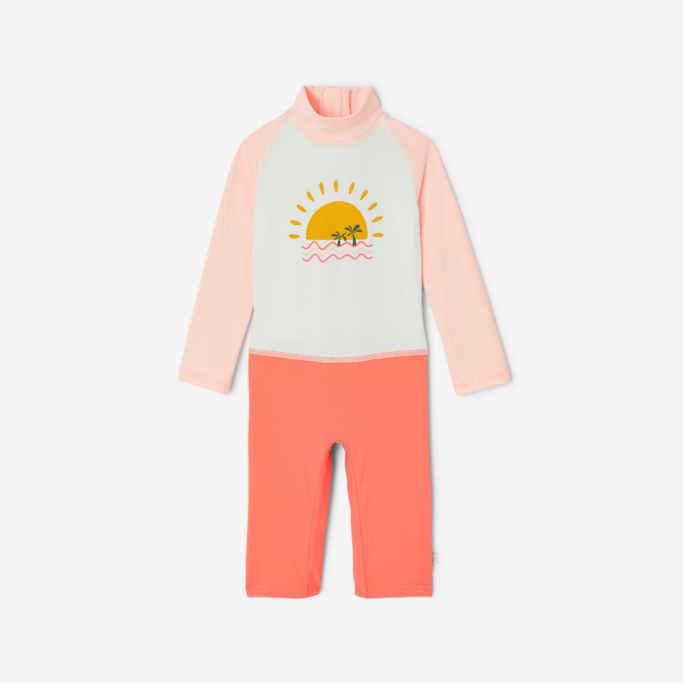 image 1 of Decathlon Baby/Kids’ Swimming Long Sleeve UV-Protection Suit Pink Print