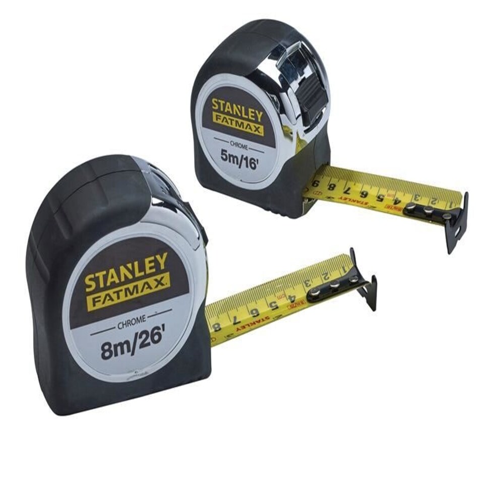 STANLEY Hand Tools - FatMax Chrome Pocket Tapes 5m/16ft & 8m/26ft (Twin Pack)