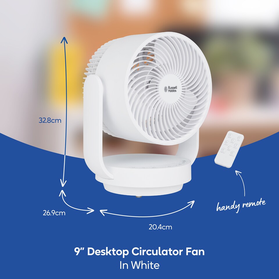 image 1 of Russell Hobbs 9” Desktop Circulator Fan with 7 Speed Settings White RHDCF1001