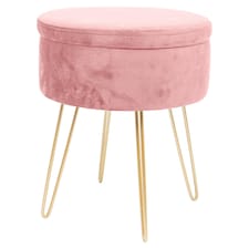 Harbour Housewares Velvet Storage Footstool - Round Modern Dressing Table Footstool Vanity Seat Chair - 45 x 36cm - Pink/Gold | Pink | Pink/Gold | Pack of 1 | 1