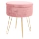 image 1 of Harbour Housewares Velvet Storage Footstool - Round Modern Dressing Table Footstool Vanity Seat Chair - 45 x 36cm - Pink/Gold | Pink | Pink/Gold | Pack of 1 | 1