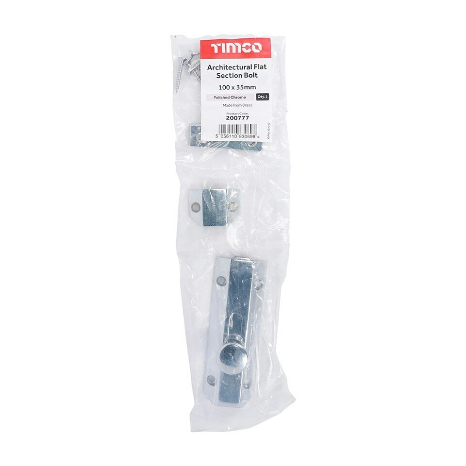 image 1 of Timco - Architectural Flat Section Bolt - Polished Chrome (Size 100 x 35mm - 1 Each)