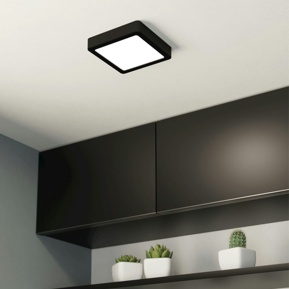 image 1 of EGLO Fueva 6 Ultra-Slim Tri-Colour Black Square LED Ceiling Light WBS Black
