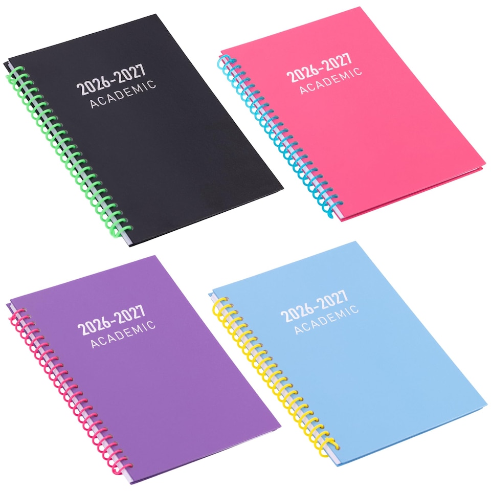 image 1 of 2026 - 2027 Academic Diary A5 Week to View - Plastic Spiral Bound Mid Year Planner Aug 2026 to Jul 2027 - Hardback | Pink | Cerise