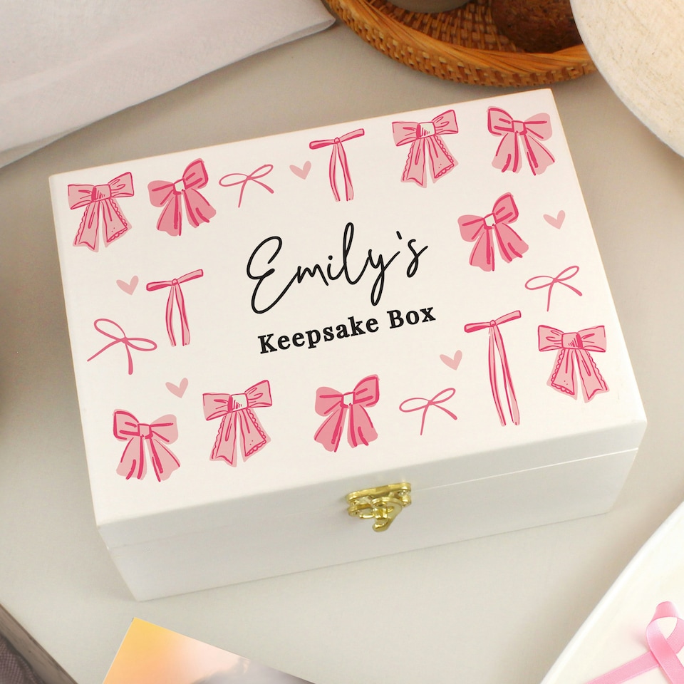 image 1 of Personalised Bow Storage Box White | One Size