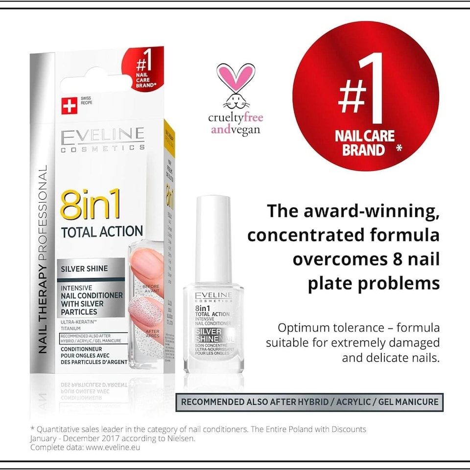 image 1 of Eveline Nail Therapy Total Action Concentrated Nail Conditioner with Silver Particles 8in1 Silver Shine 12ml