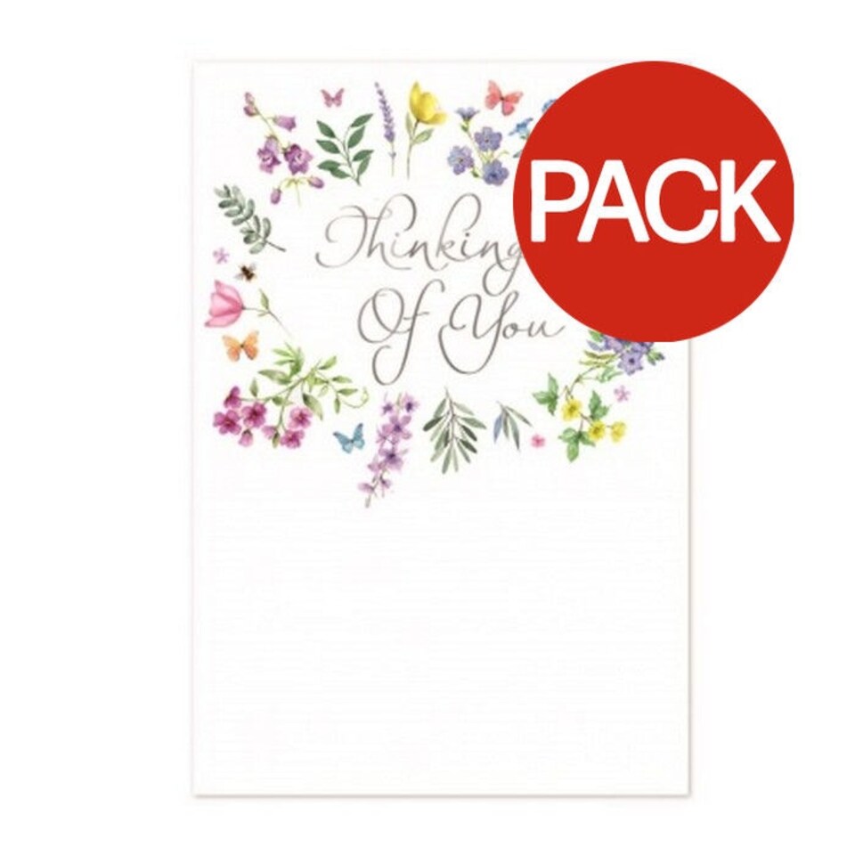 Simon Elvin Thinking Of You Flowers Sympathy Greetings Card (Pack of 6) - White/Multicoloured - One Size