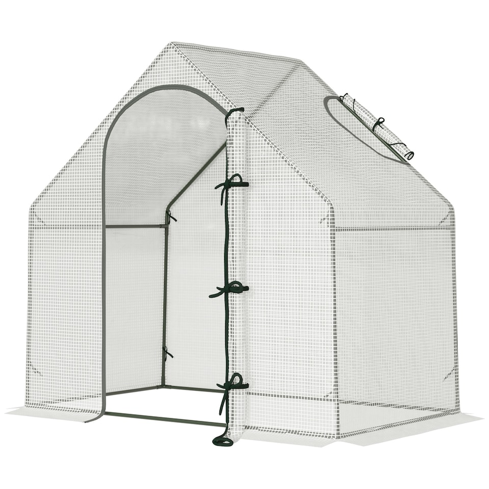 image 1 of Outsunny Walk-In Portable Greenhouse Mini Grown House Steel Frame Window White