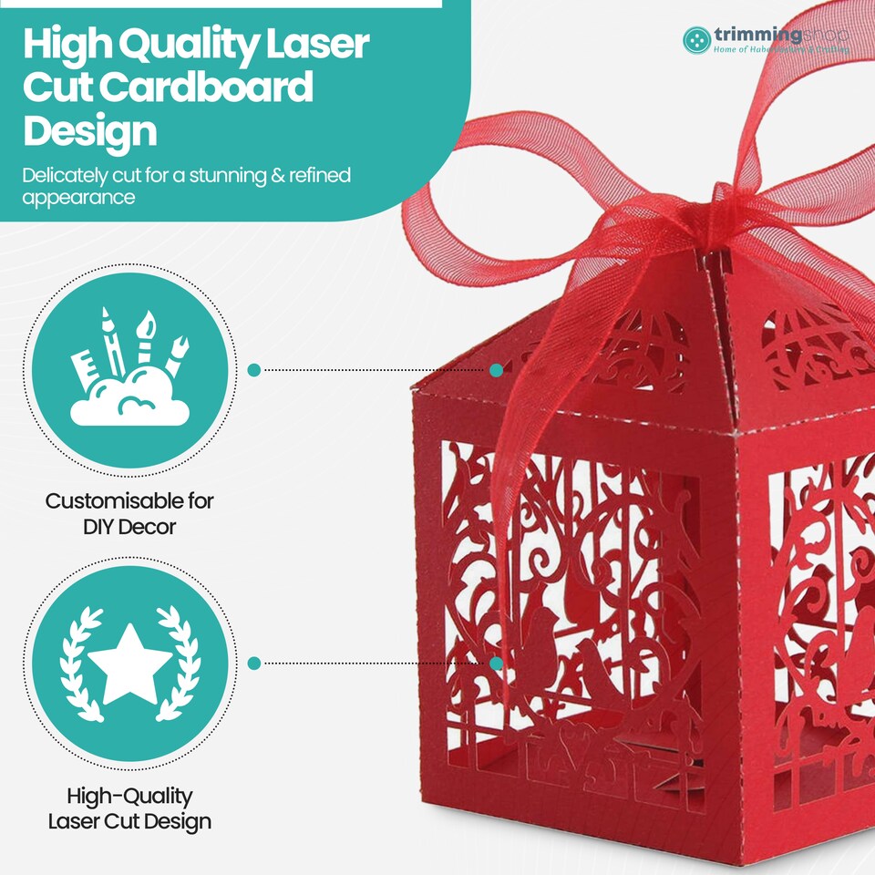 image 1 of Love Birds Wedding Favour Boxes with Organza Ribbon Gift Boxes - 50pcs