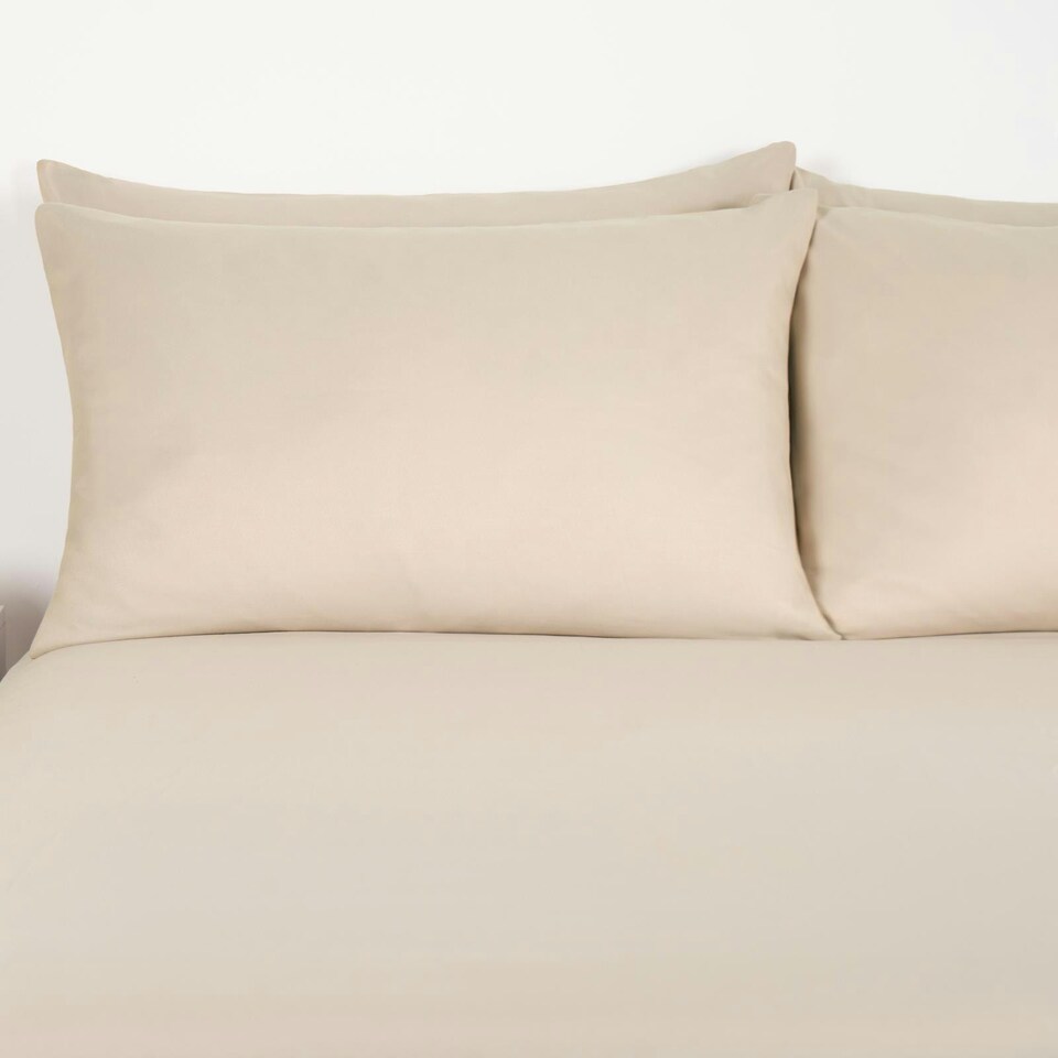 image 1 of OHS Soft Microfibre Plain Duvet Cover and Pillowcase Set, Single - Natural