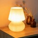 image 1 of ValueLights Beau Pin Stripe Peach Glass Table Lamp with Tapered Lampshade Bedside Light - Bulb Included