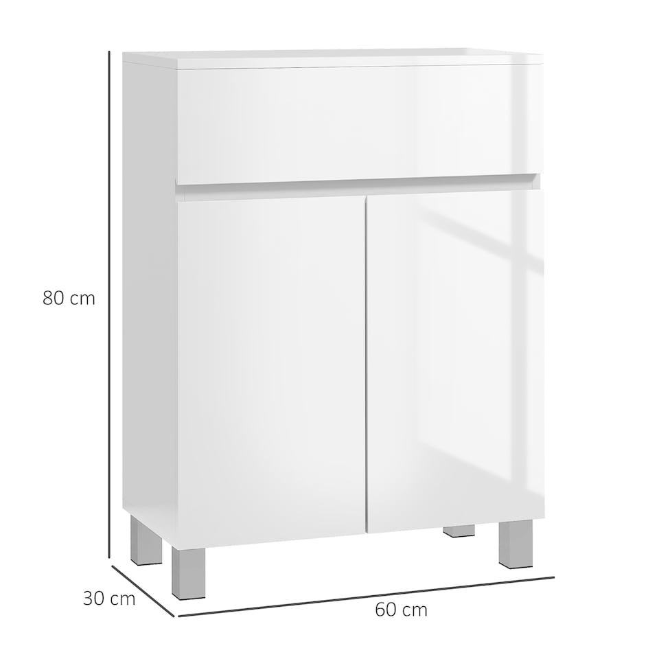 image 1 of kleankin High Gloss Bathroom Floor Cabinet Storage Cupboard with Drawer | White