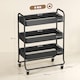 image 5 of HOMCOM 3-Tier Storage Trolley on Wheels, Rolling Utility Cart with Mesh Backets, Mobile Storage Cart for Kitchen, Bathroom, Bedroom, Black | Black | Black