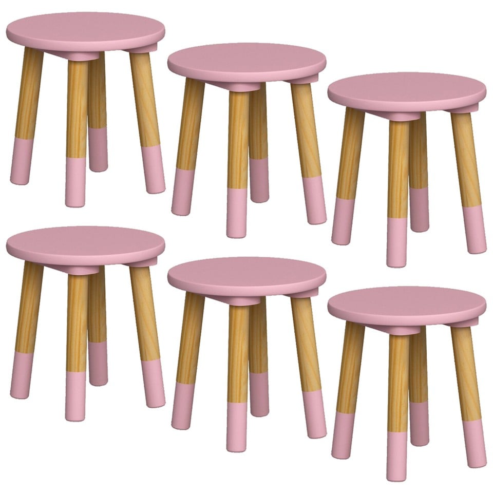 image 1 of Kids Wooden Stool Seat Round Chair Toddlers Kids Small Children Home Nursery | Multi | 6 Pink
