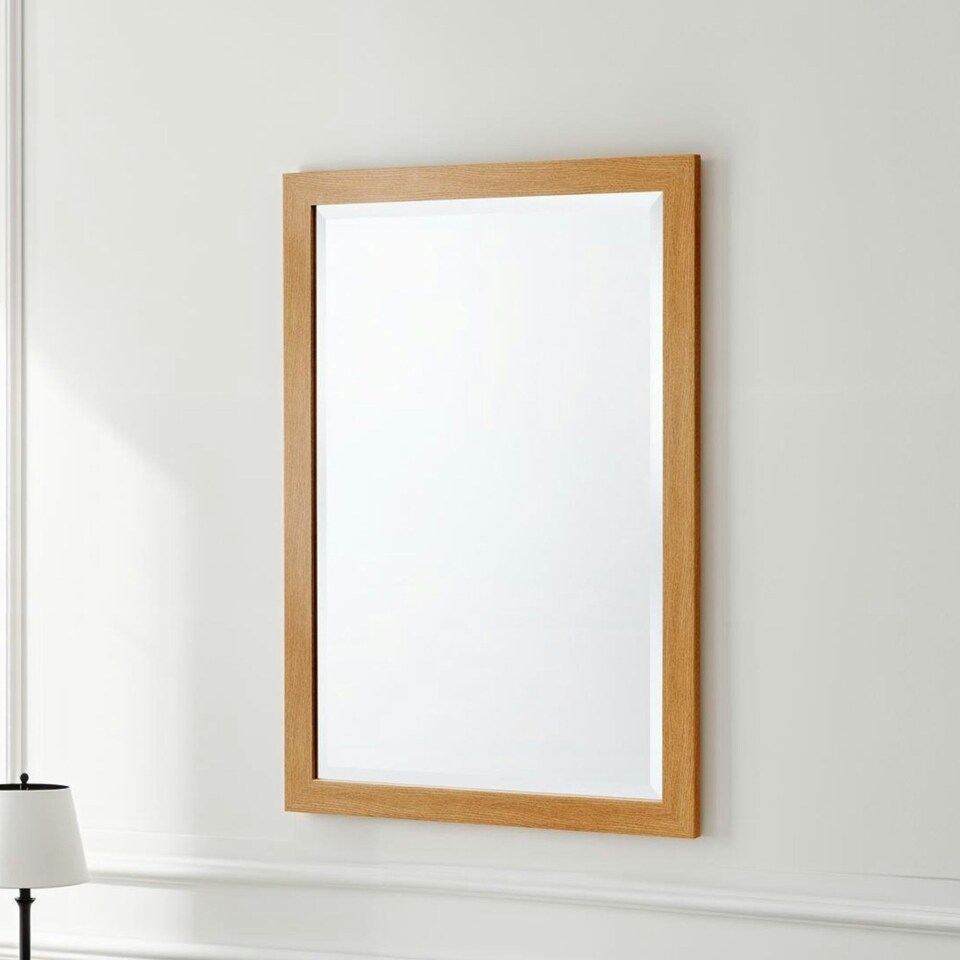 image 1 of Oak Effect Framed Bevelled Mirror Brown | 85x60x2cm