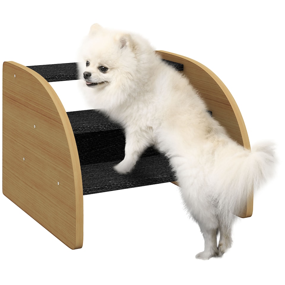 image 1 of PawHut Dog Steps for Sofa and Bed, 3-Step Dog Stairs, Pet Stairs, Oak Finish