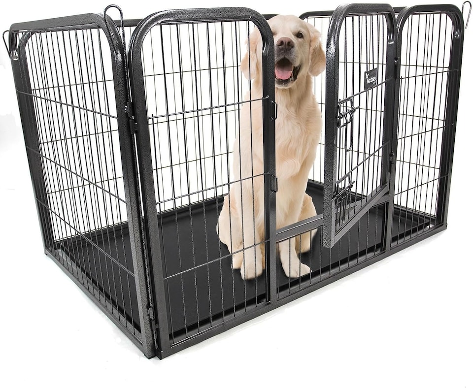image 1 of Actiaspet Heavy Duty Metal Pet Playpen with Removable Plastic Floor | Whelping Box for Puppy Training (Black, Extra Large, 4)
