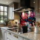 image 2 of Bright Flowers On Dark Splash Back | White