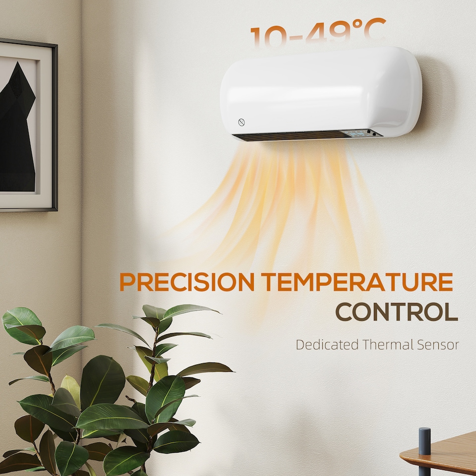 image 1 of HOMCOM Ceramic Electric Heater 2000W with Fan, Wall Mounted, White | White