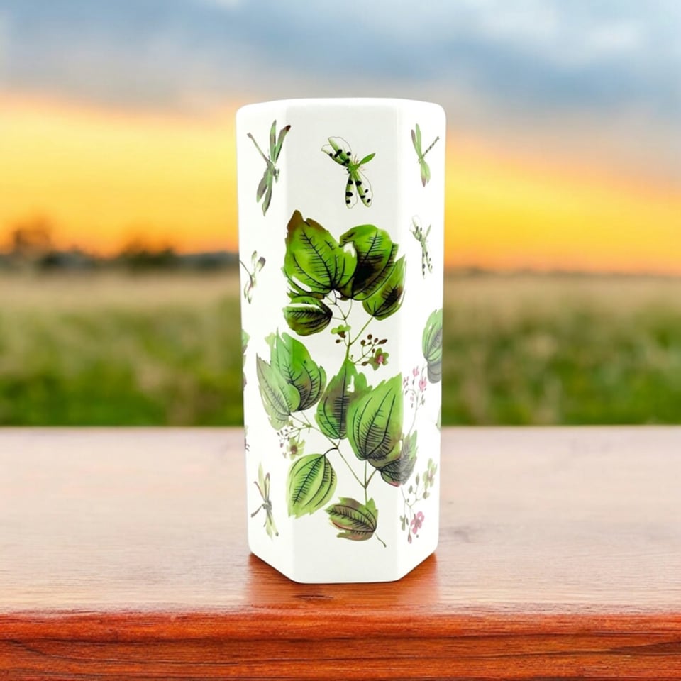 image 1 of 18 Inch Hexagonal Dragonflies and Green Leaves Design Umbrella Stand - L20 x W20 x H46 cm