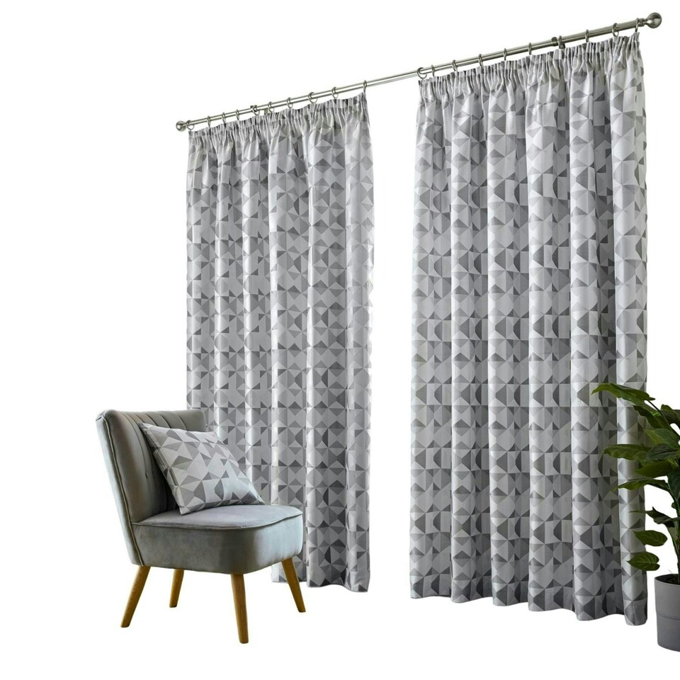 image 1 of Skandi Pencil Pleat Curtains - Silver - 167 cm x 137 cm