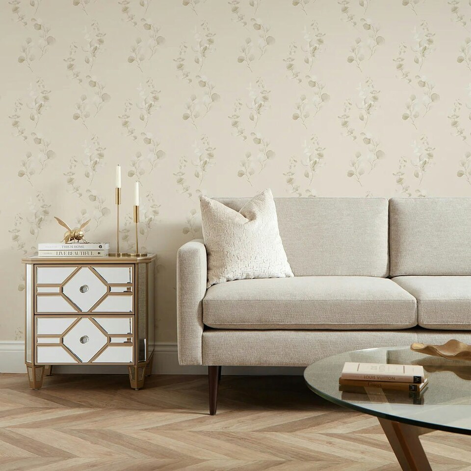 image 1 of Trailing Eucalyptus Wallpaper in Sandstone Multi