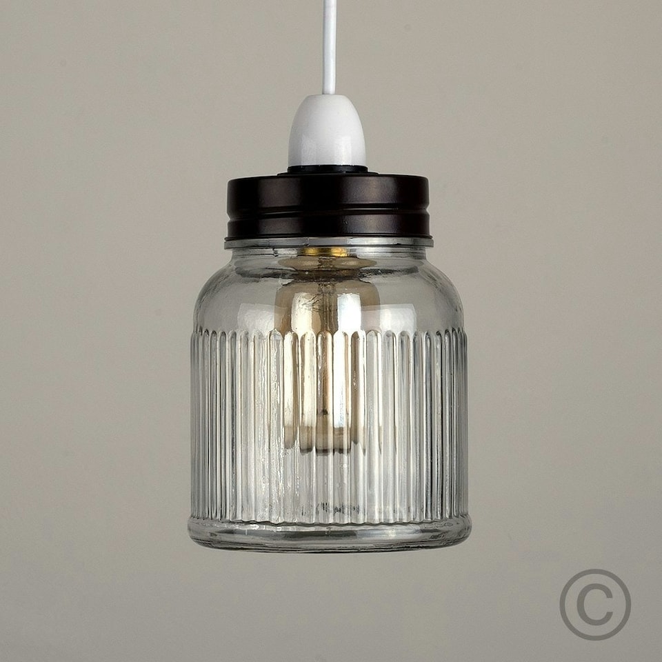 image 1 of ValueLights Retro Style Clear Glass Ribbed Design Jar Ceiling Pendant Light Shade Black